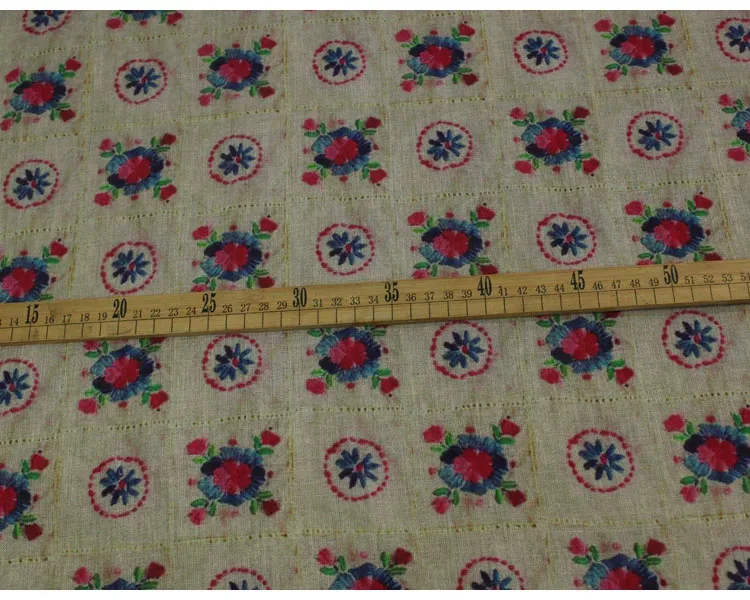 

1yard Fashion unique cheongsam dress robe shirt fabrics for clothing linen fabric Checkered flower print sewing