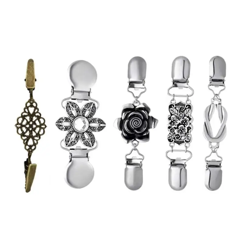 

652F Sweater Clip Chain Shawl Pin Clasp Cardigan Clamps Sew On Hook Clip for Women Clip Flower Scarf Clip