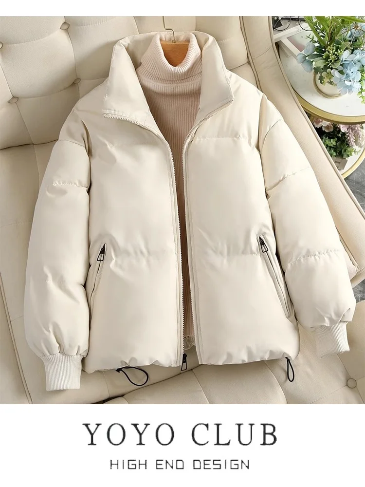 

Women's Thiened down Cotton Jaet Bread Sle Coat Stand Collar Loose Fit ort Length Zipper Closure Long Sve Commute