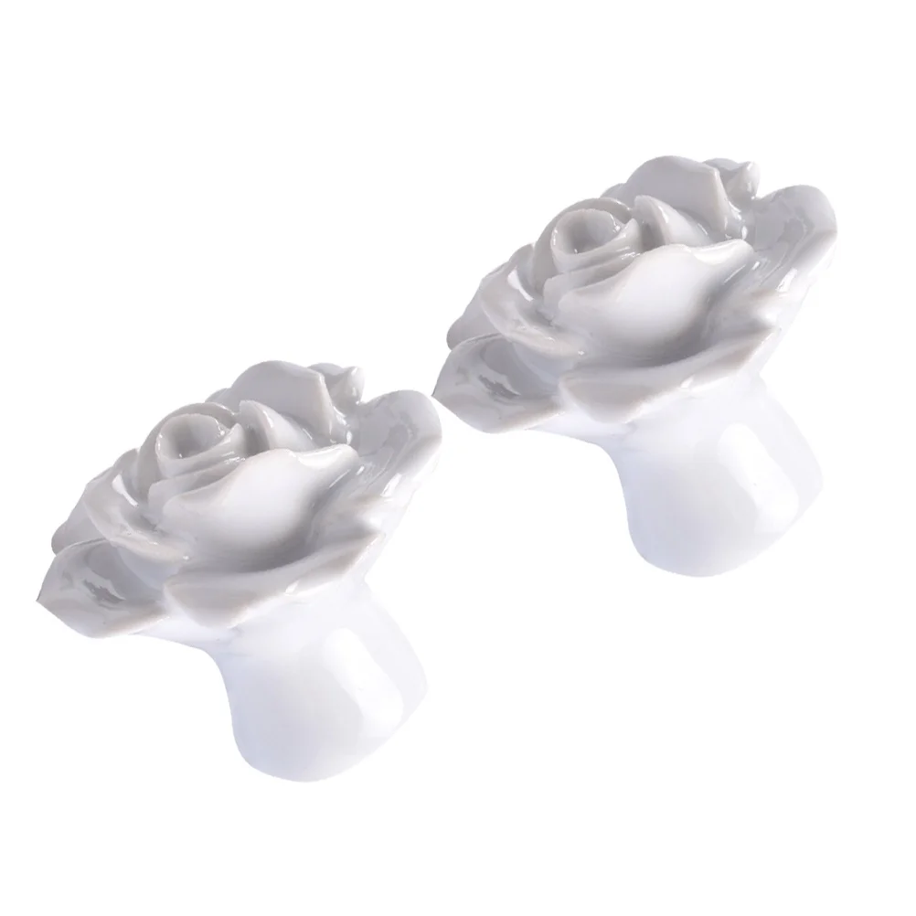 2 قطعة مقابض باب سيراميك أنيقة بنمط الورد لخزانة درج صندوق خزانة استبدال الأجهزة سهلة التركيب مع مسامير #3