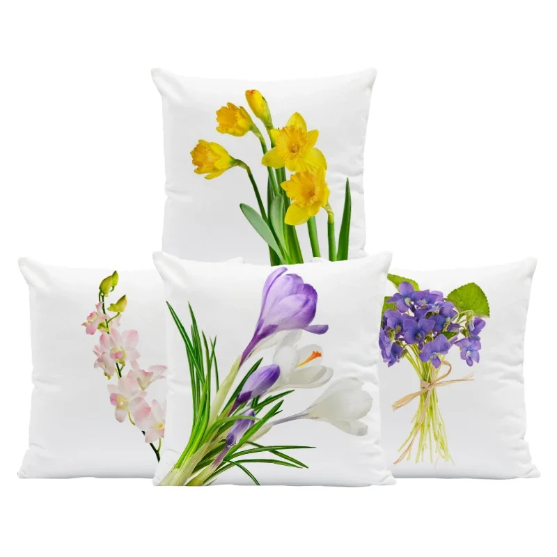 

Lily Saffron Purple Orchid Cushion Daffodil Pillow Home Decor Household Supplies Pillowcase