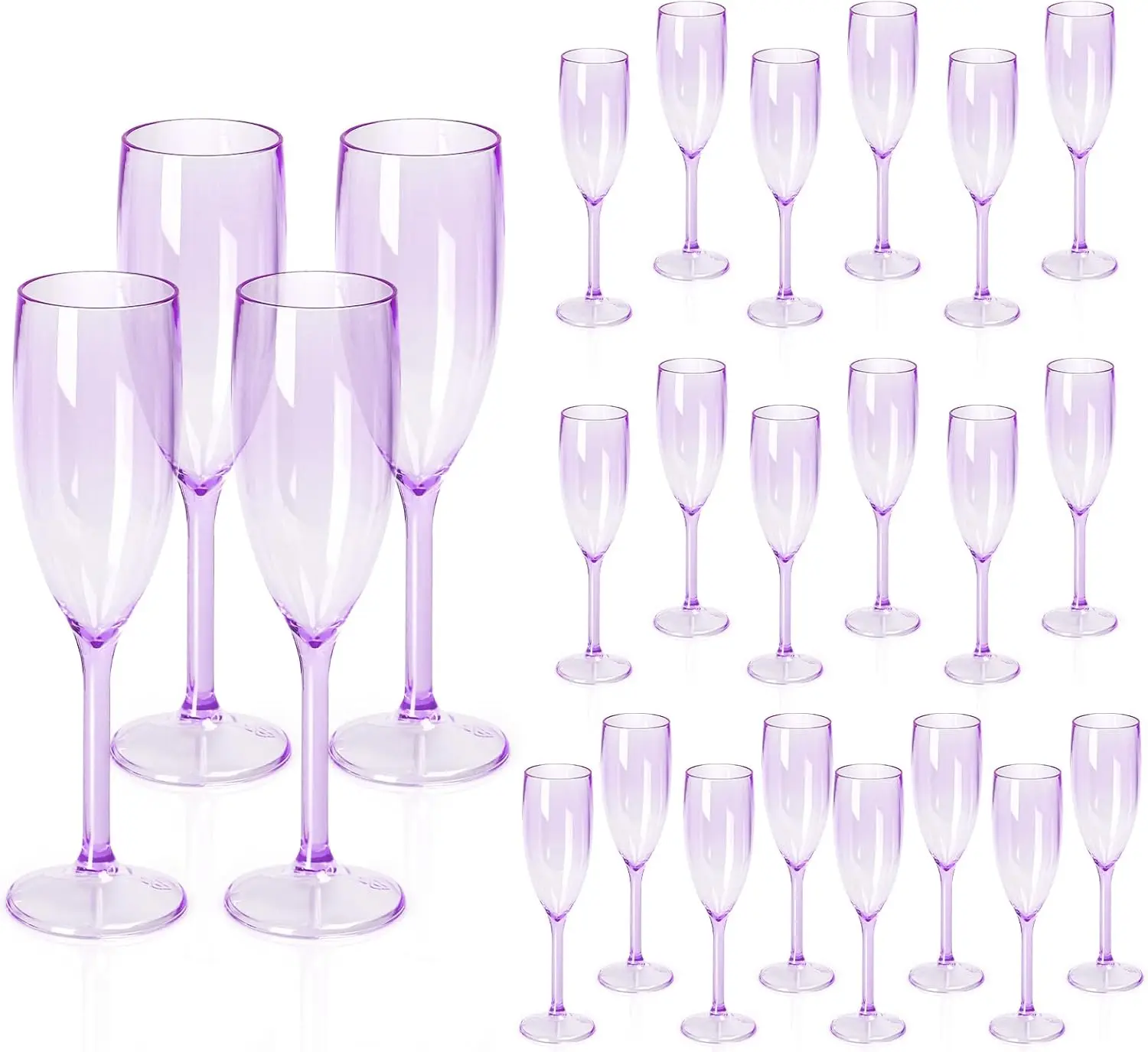 

24 Pcs Champagne Flutes Plastic Wine Glasses 5.4OZ Clear Purple Vintage Stemmed Cups for Wedding Christmas Birthday
