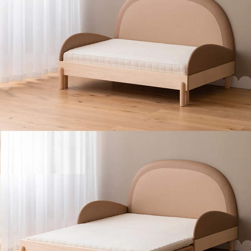 

Solid wood children's bed splicing with broadband guardrail, retractable and pull-out sofa, side bed for boys and girls