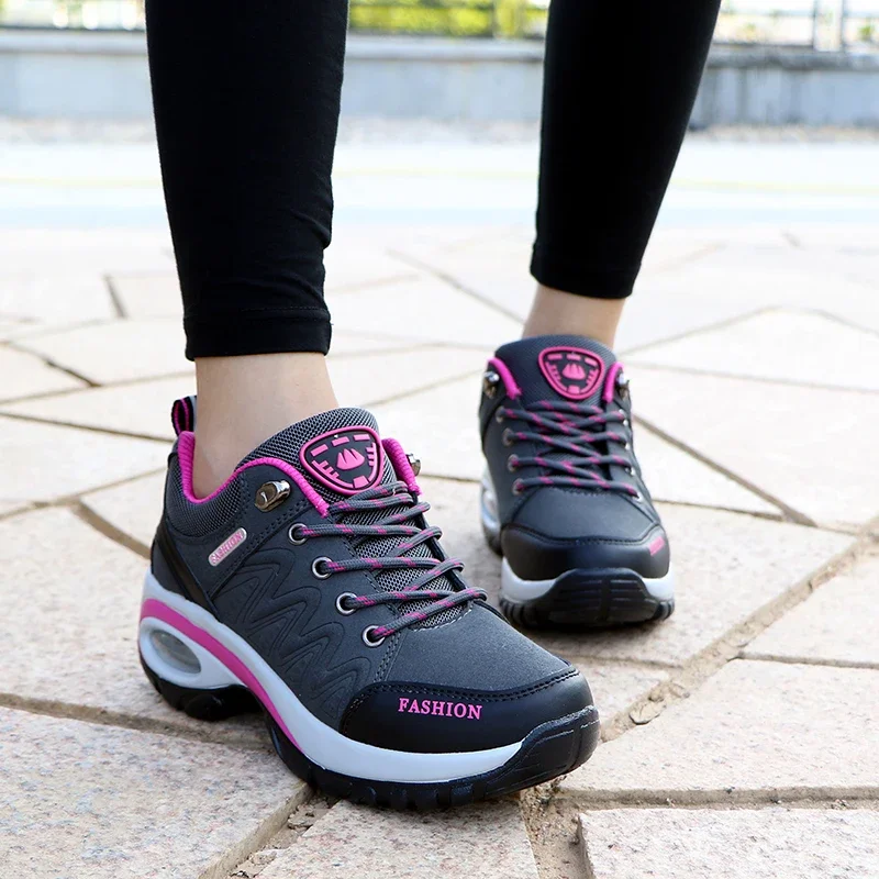 Womens Cushion Athletic Walking Sneakers Breathable Gym Jogging Tennis Shoes Fashion Sport Lace Up Platform Tenes Feminino