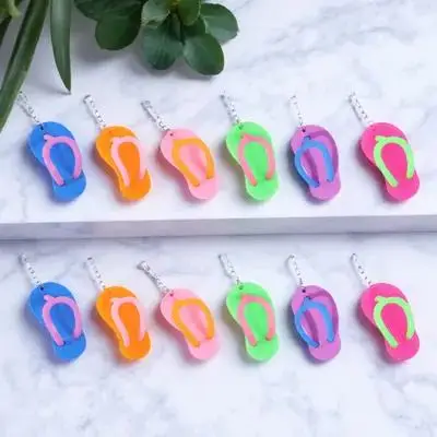 

12 Pcs Flip Flops Shaped Keychains Key Holder PVC Soft Material Hanging Ornaments Cool Slippers Bag Charm Random Colors