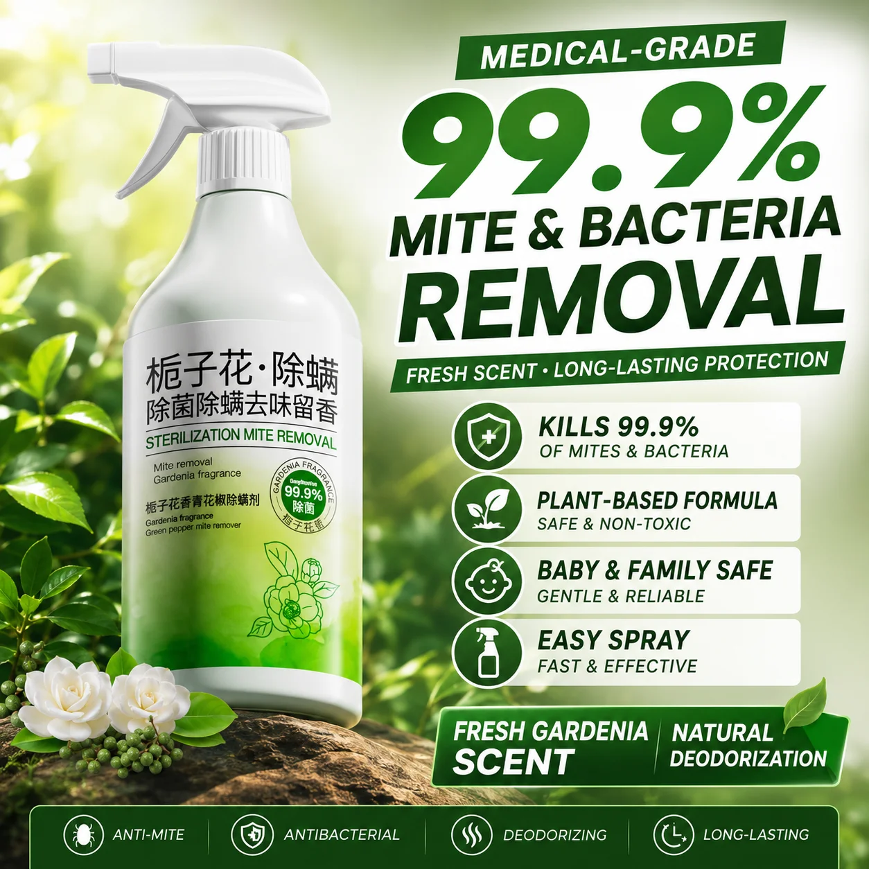 Green Pepper is a magic tool for removing mites. spray germicide. Pets are available for mothers and babies in bed