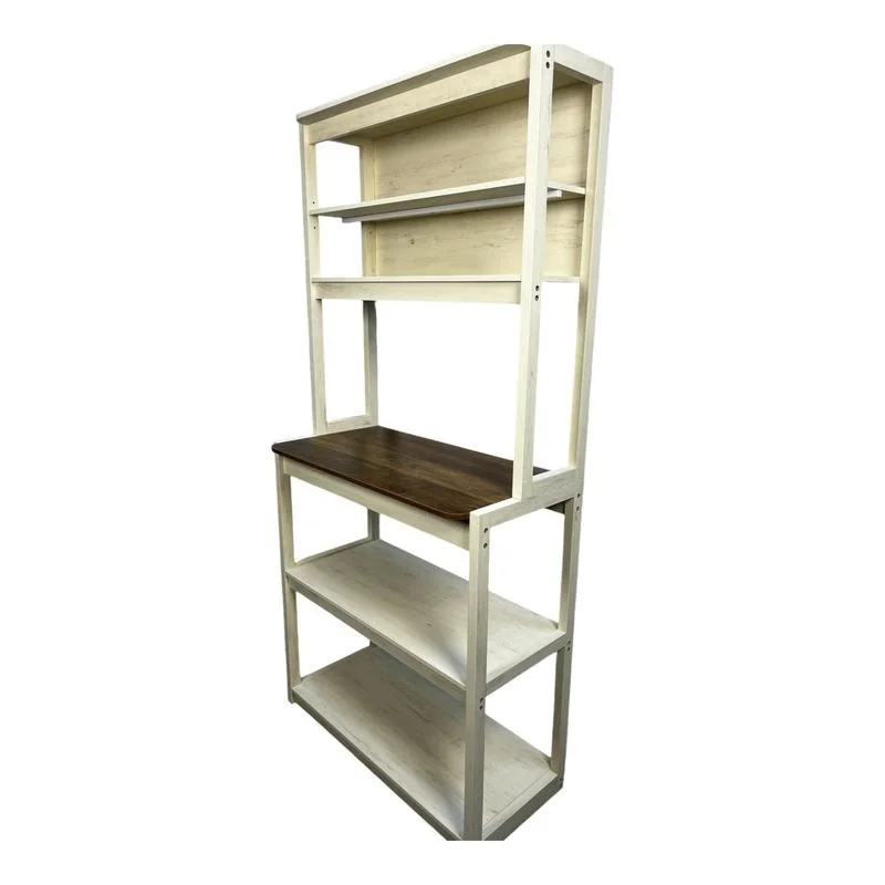 

5-Tier White and Rustic Brown Kitchen Bakers Rack with Storage, Coffee Bar Shelf, Microwave Stand