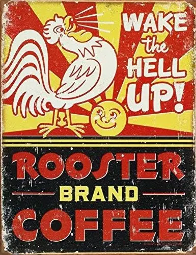 Rooster Brand Coffee Distressed Tin Sign 8X12in