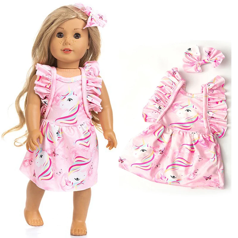 18 Inch Girl Doll Clothes One Shoulder Bell-bottomed Pants Doll Stripe Shirt Denim Pants for 18