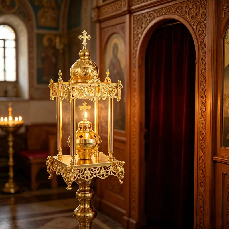 New 2026 Gold Plated Catholic Orthodox Altar Lantern Censer for Church Liturgy Home Altar Prayer Devotion Christian Gift Decor