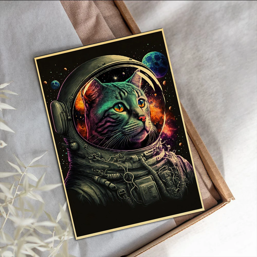رائد الفضاء القط مضحك المشارك Vintage جدار الرسم البياني يطبع و الملصقات المنزل المعيشة غرفة نوم ديكور الفن بار مقهى فرملس جدار اللوحة