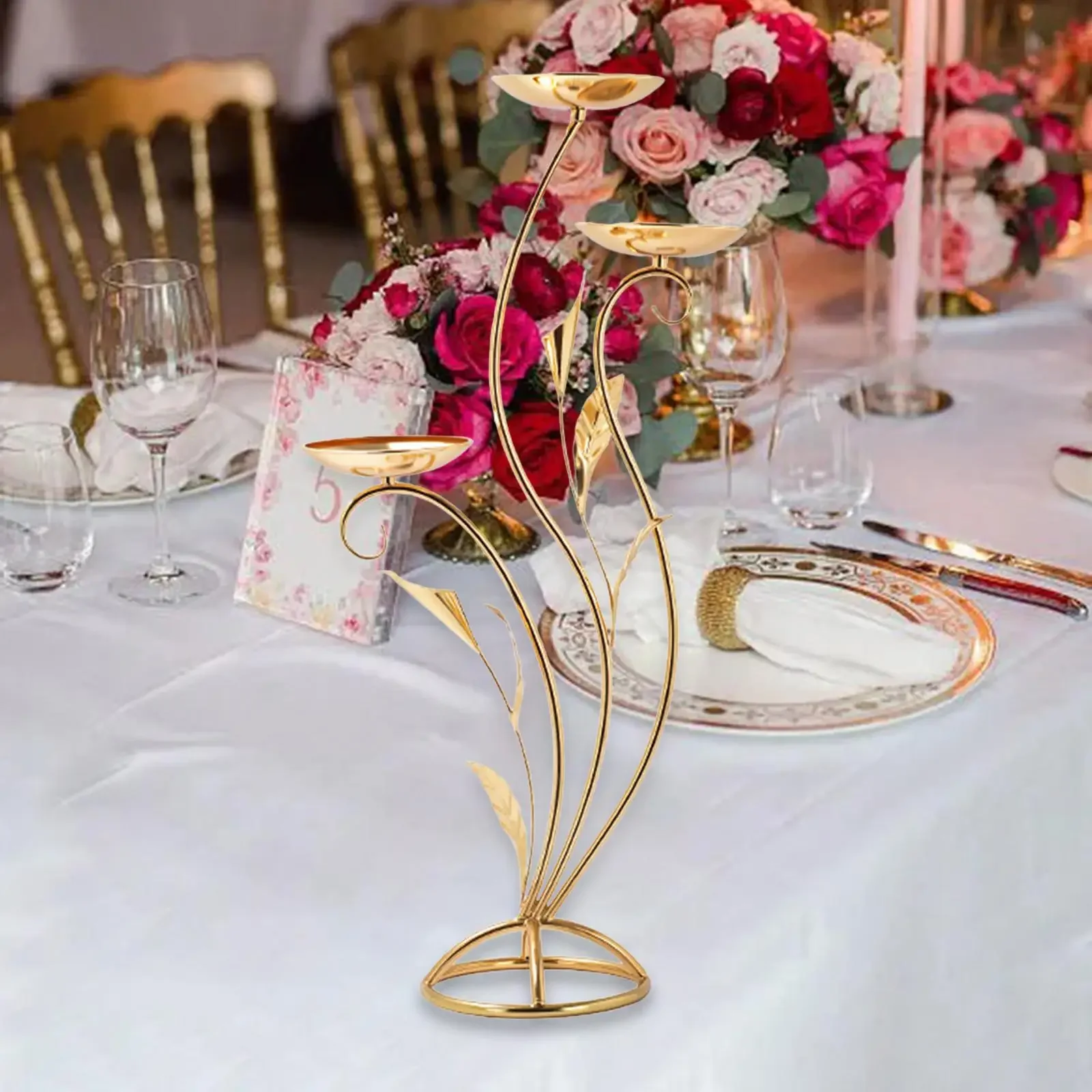 Hochzeits-Blumenständer in Gold und Schwarz, Hintergrund für Verlobungs- und Geburtstagsfeiern, Einweihungsgeschenk für Festlichkeiten – Detail 5