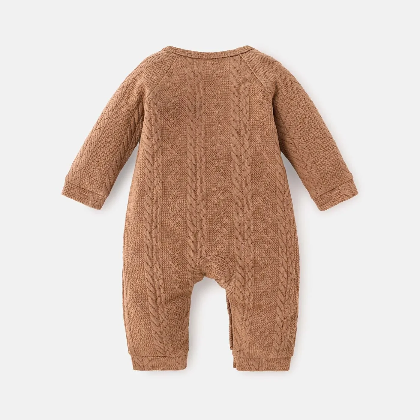 PatPat Baby Boy/Girl Solid Cable Knit Long-sleeve Jumpsuit Soft and Comfortable  Perfect for Outings and Daily Wear Basic Style