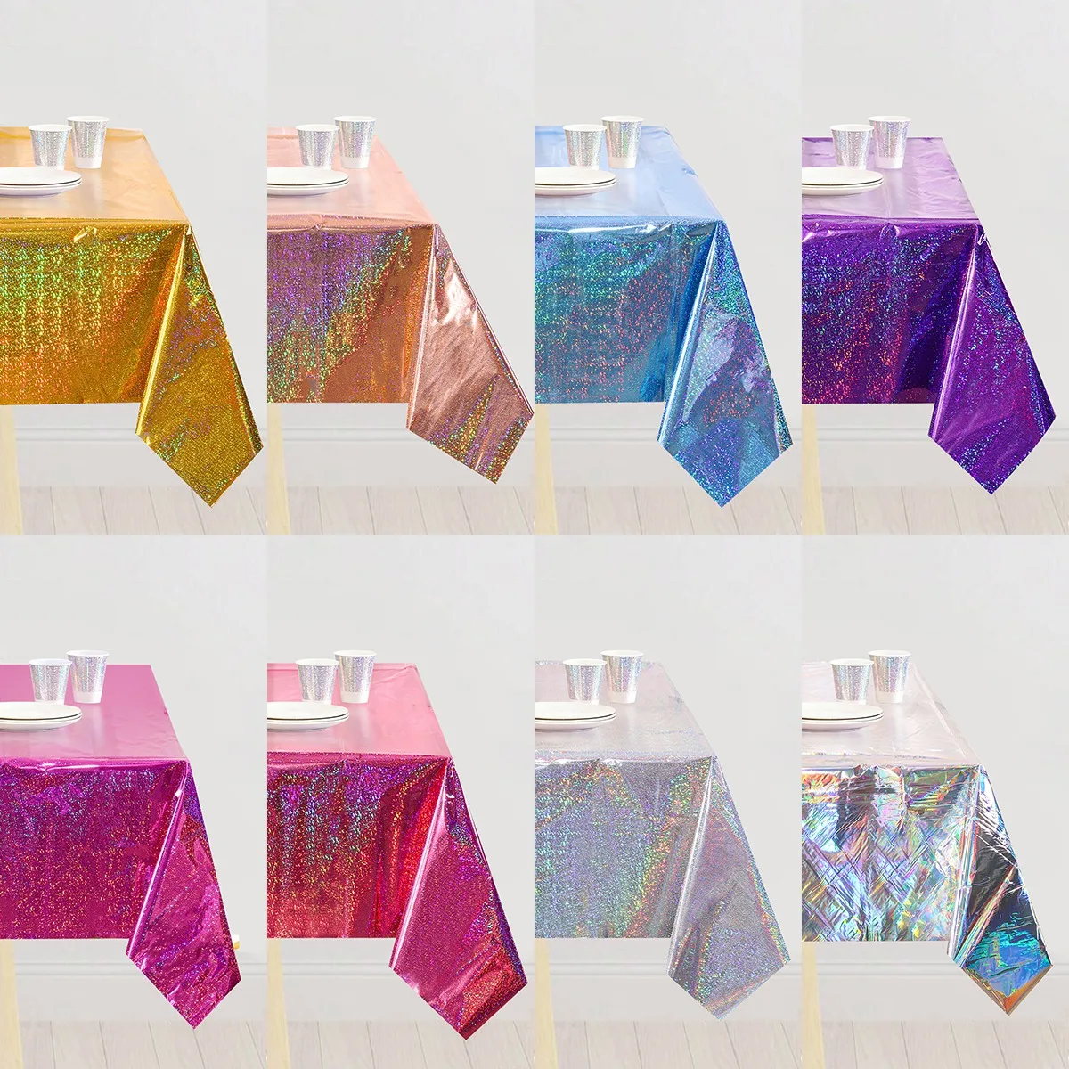 Laser Rainbow Theme Party Disposable Plastic Tablecloth Rectangular Mantel Table Cover for Birthday Wedding Home Decor Supplies