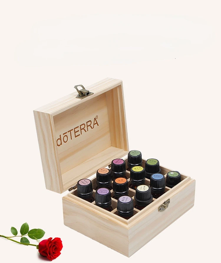 doTERRA オイル12本とロールオン3本の計15本と木箱セット For DoTERRA Essential Oil Storage Wooden Box 12 Compartment