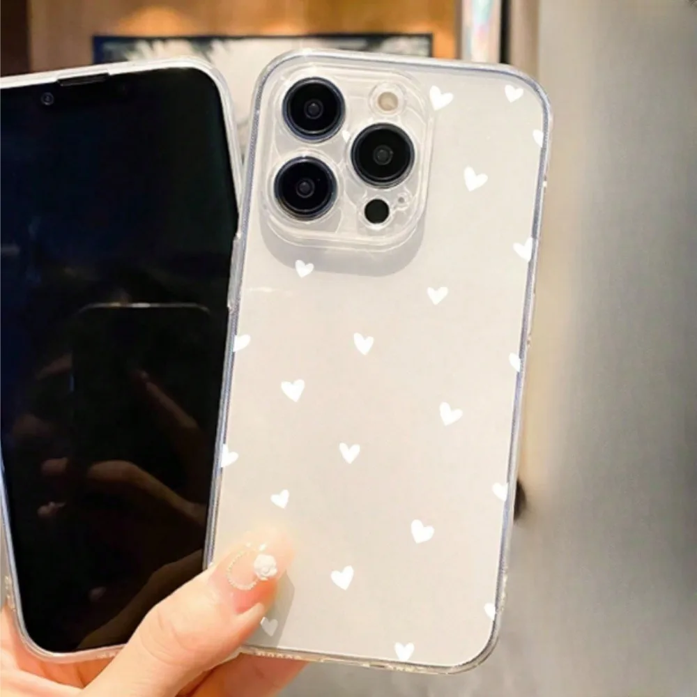 حافظة هاتف Tpu شفافة عصرية جديدة مع شاشة كاملة من أنماط القلب البيضاء الصغيرة، مناسبة لهاتف iPhone 17 Air Pro Max، iPhone 16، 15، 14، 13، 12، 11، Xs، Xr، X، 7، 8، 12/13 Mini Plus Pro Max Se. مثالية كهدية لأعياد الميلاد/العطلات/الأسرة/الأصدقاء/الشرفيين