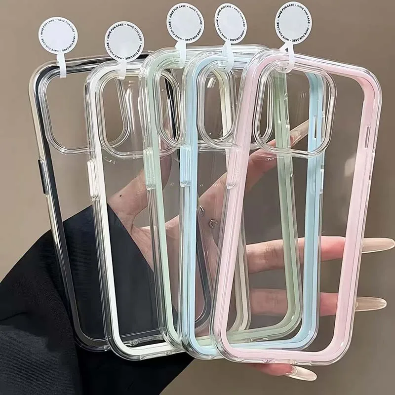 Funda de lujo con marco de color caramelo y parte trasera transparente, para iPhone 17 16 15 14 13 12 Pro Max 11 16PLUS 17, acrílica a prueba de golpes con borde protector 2