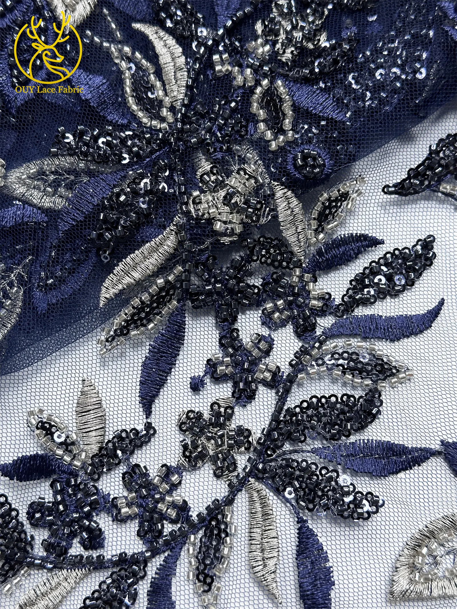 Eleganter afrikanischer Perlen-Stickerei-Spitzenstoff, 5 Yards, nigerianische französische Pailletten-Tüllspitze für Damen, Partykleid, DIY-Nähen – Detail 16