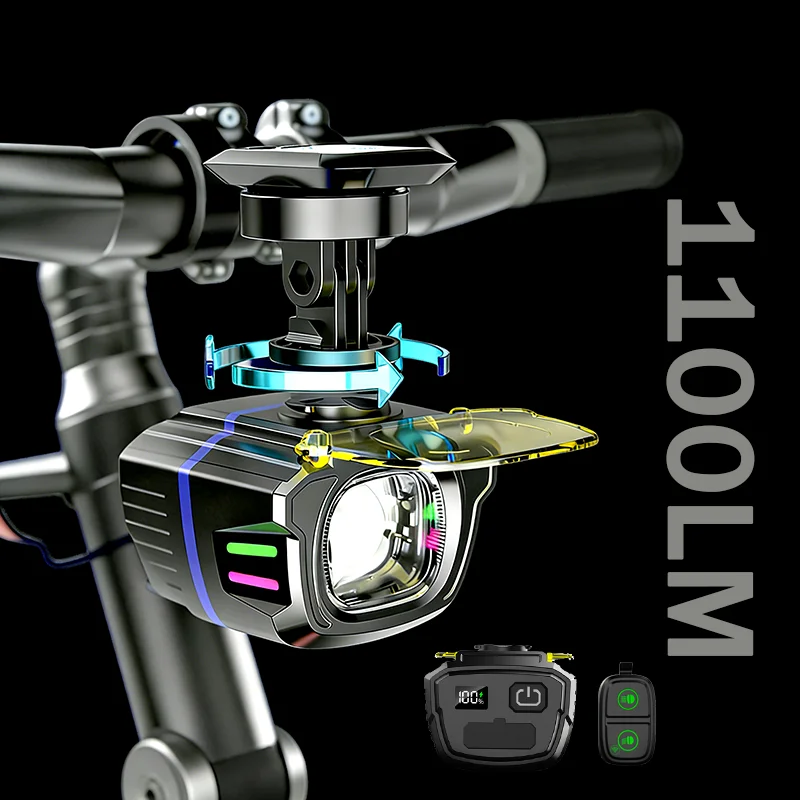 

1100LM LCD Bike Lights 4000mAh LED Wireless Remote Front Lamp Type-C Charging Waterproof Anti-glare Bike Headlight Bike Part