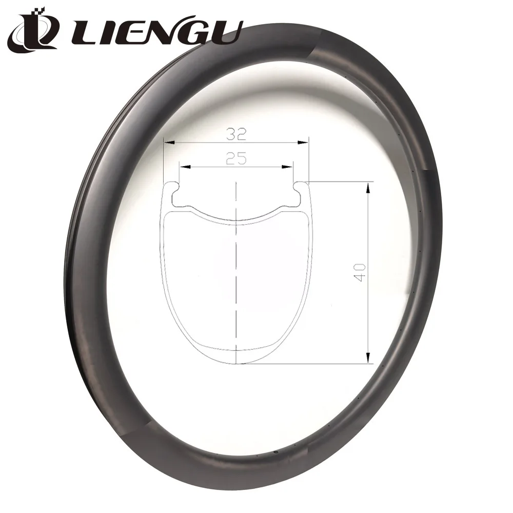 LIENGU Customized Six Section Pattern Gravel Bike Carbon Rim 700 40mm Depth 32mm Width UD Matte Tubeless For 700c Bicycle Wheel