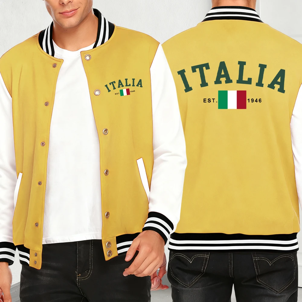 

Italia Italian Flag Print Men Jacket Casual Streetwear Autumn Pullover Jackets Fleece Baseball Jersey Fashion Hip Hop Coat
