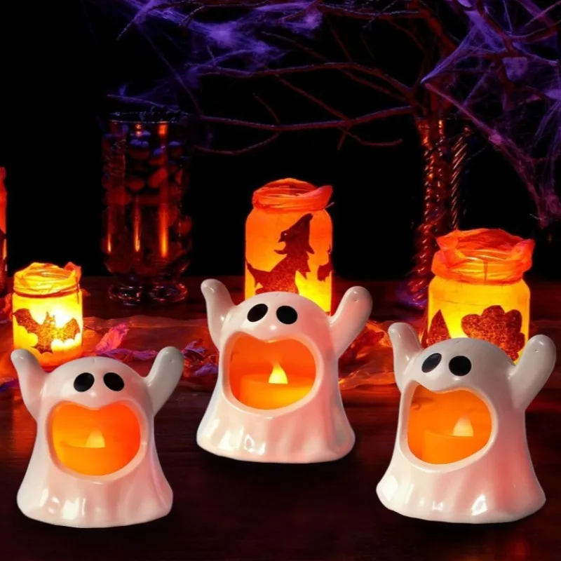 1-5PCS Halloween Ghost LED Electronic Candle Black White Spooky Atmosphere Decor for Haunted House Party Table Centerpiece Gift