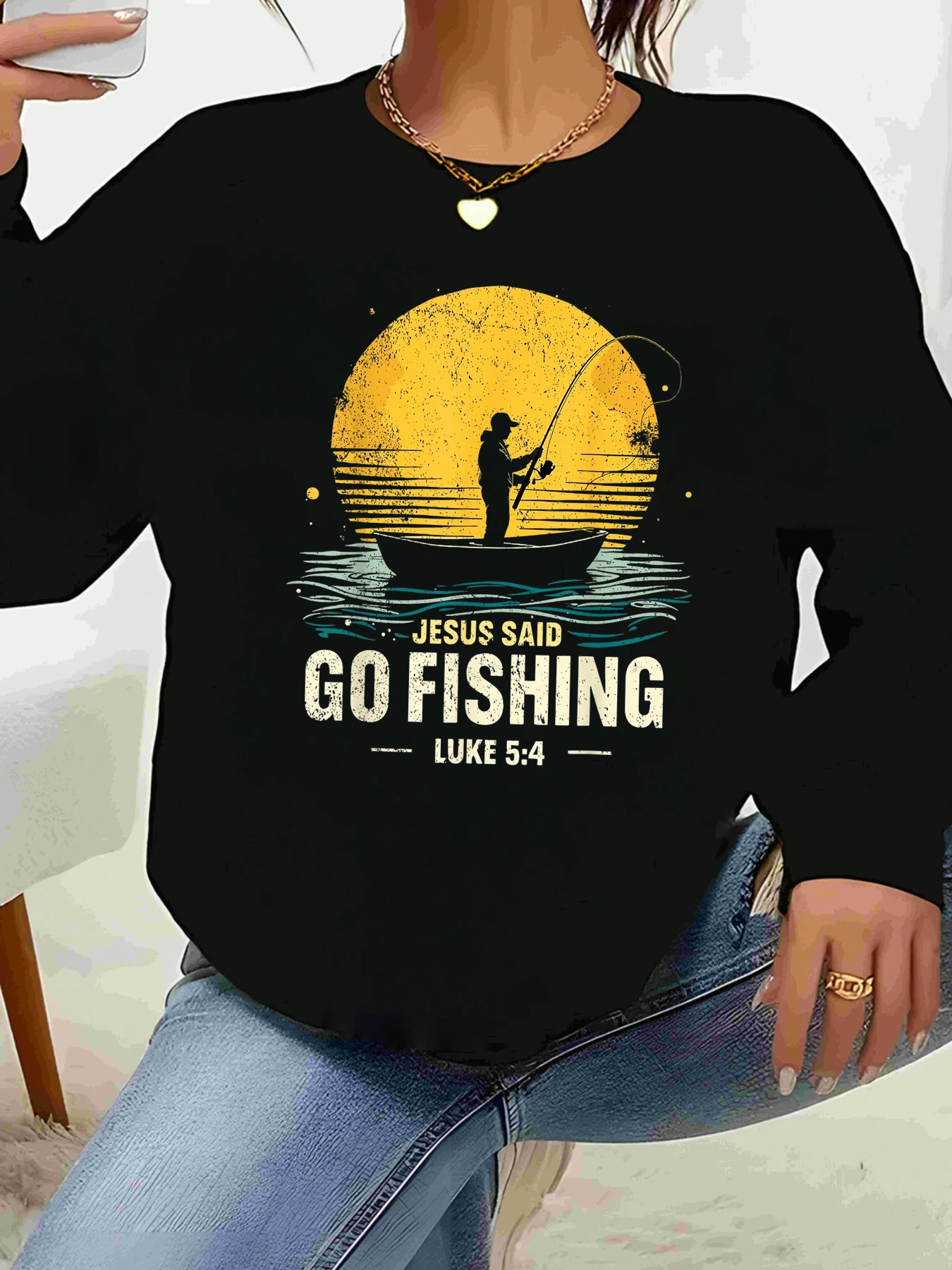 

Женский топ с длинными рукавами и принтом «Иисус Саид Go Fishing Luke 54, повседневная одежда