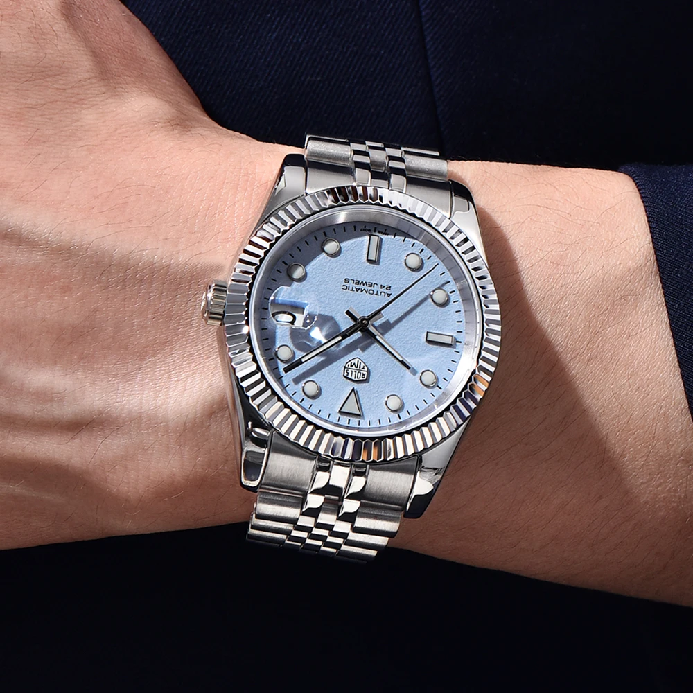 Rollstimi 2025 New Men's Automatic Mechanical Watch Fashion Men's Watch AR Sapphire Glass Stainless Steel Waterproof Strap