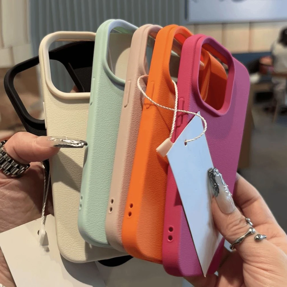 Luxuriöse weiche Silikon-Leder-Handyhülle für iPhone 17 Pro Max 16 15 14 Plus 12 11 13 Pro Max, stoßfeste Stoßstange, Bonbonfarbene Abdeckung
