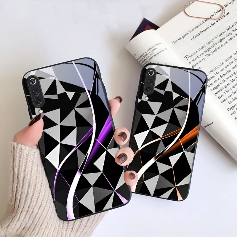 Solid geometric surface For Xiaomi Mi 9 SE 12 12T 13 13T 14 Pro 11 A3 6X Pocophone F1 10T Lite 5G Mix Black glass phone case