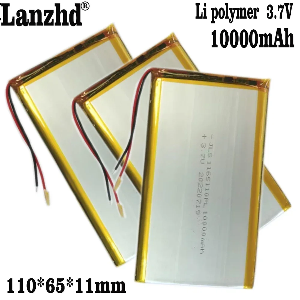 1-10PCS  Lithium Li Polymer 3.7V Battery 10000mAh 1165110 Soft package battery with BMS For Power Bank Bluetooth Speaker Tablet