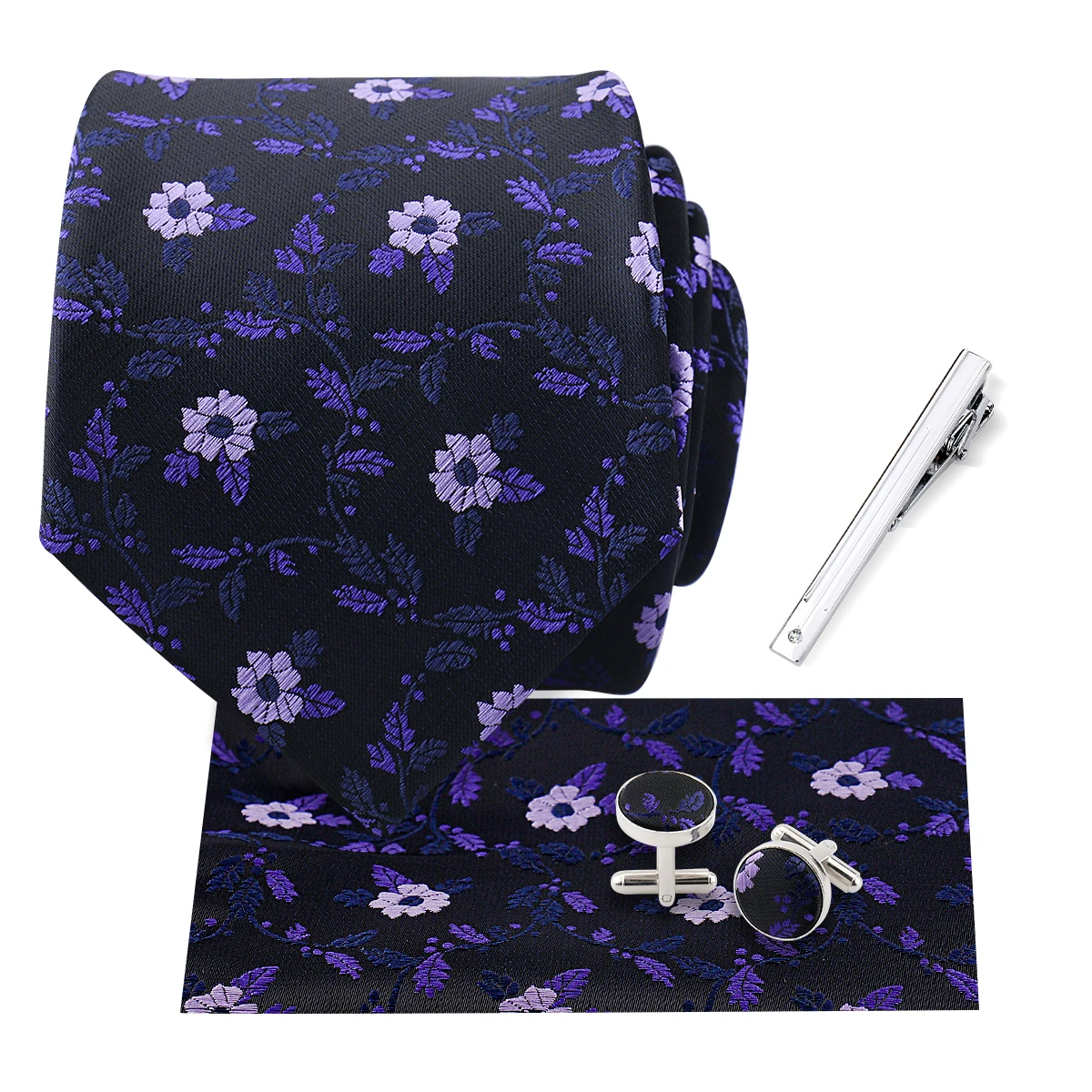 Luxuriöses Herren-Krawatten-Set mit Paisley-Muster, Einstecktuch, Manschettenknöpfen, Krawattenklammer, Blumenmuster-Krawatte für Bankette, Hochzeiten, Geschenk für Trauzeugen, formelle Accessoires – Detail 6