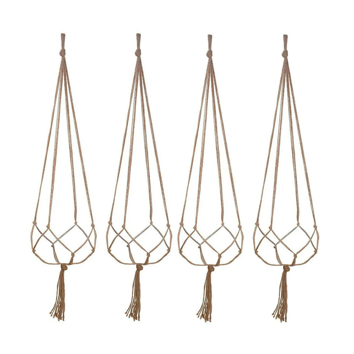 4x Gardening Greenery Plant Hangers Flowerpot Mesh Pocket Hemp Rope Hanging Hanging Basket Hooks Decorative Hemp Rope Braid