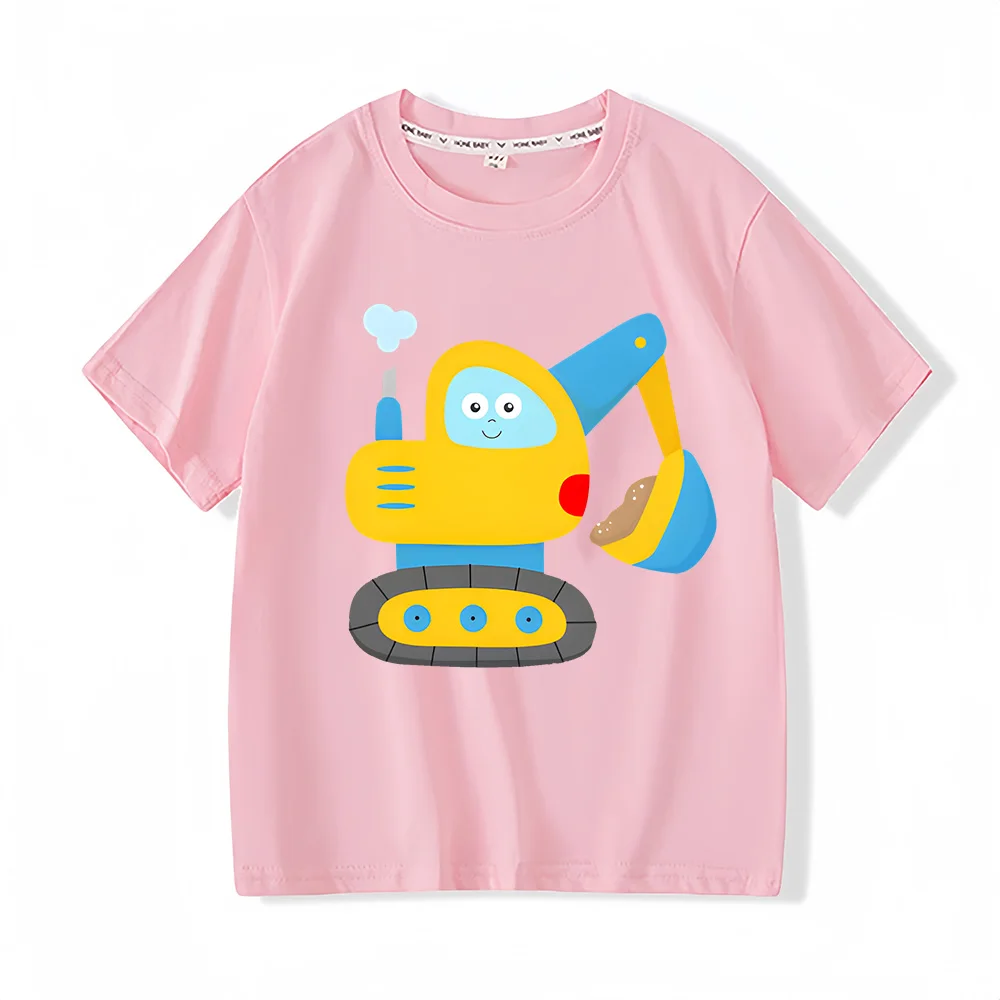 

New Excavator Graphic Printing Kids T-Shirt Long Sleeve Boys Round Neck Tee-shirt Cute Soft Girl Tshirt Summer Children Tees Top