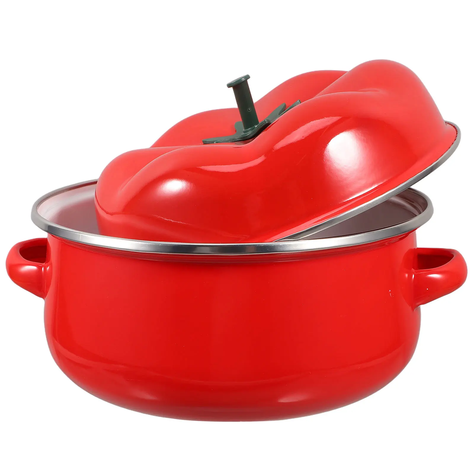 

Enamel Stew Pot Tomato Red 20cm Lid Dual Handle Multifunctional Cooking Soup Stew Stockpot Heat Even Cooking
