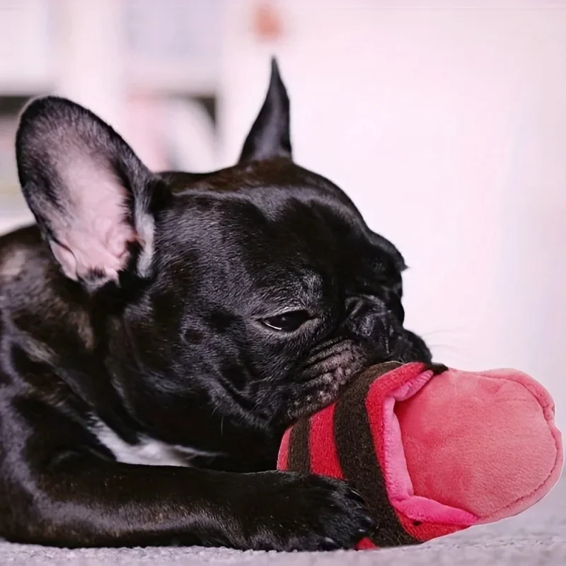 Juguete de perro de dibujos animados de peluche chirriante duradero, bonito juguetes de peluche con forma de zapatilla para cachorros, juguete interactivo para entrenamiento de dientes, accesorios para perros