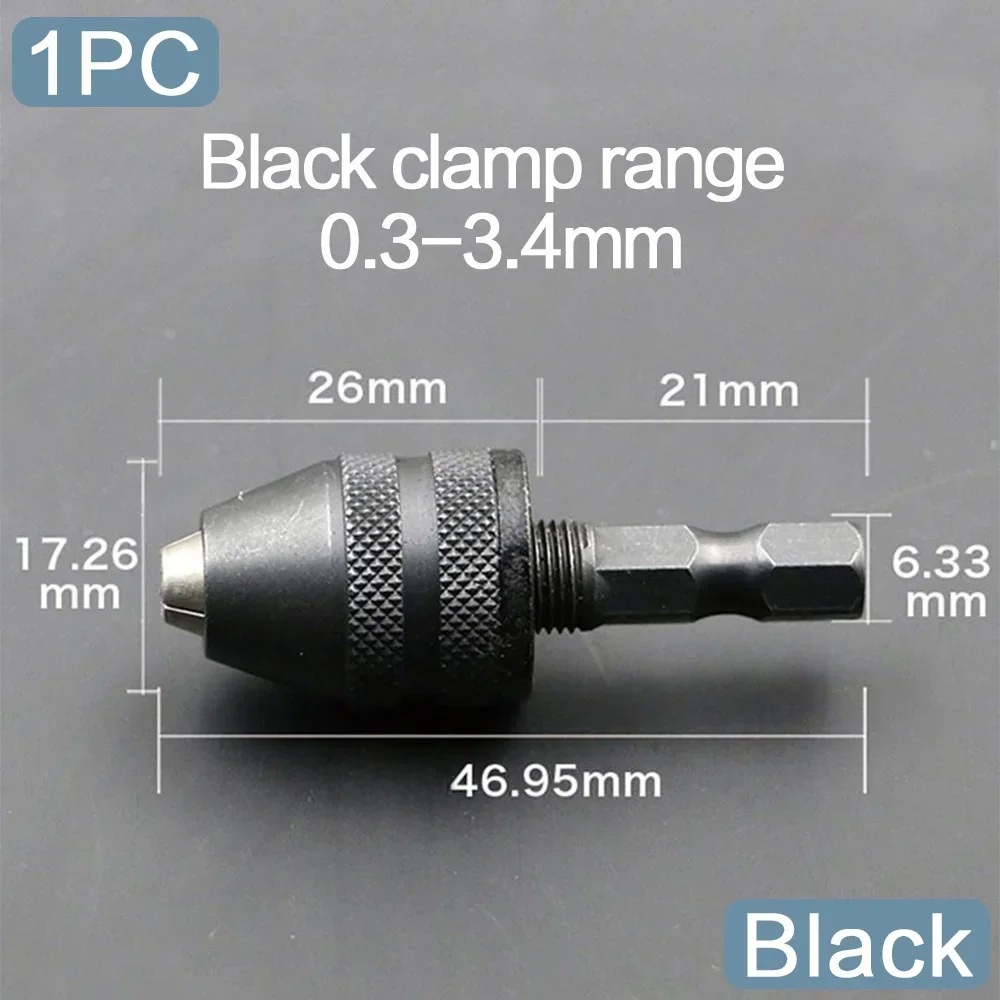 STONEGO-mandril de taladro sin llave, adaptador de cambio rápido, abrazadera de 0,3-3,4mm, convertidor de vástago hexagonal de 1/4 pulgadas para accesorios de herramientas eléctricas, 1 ud.