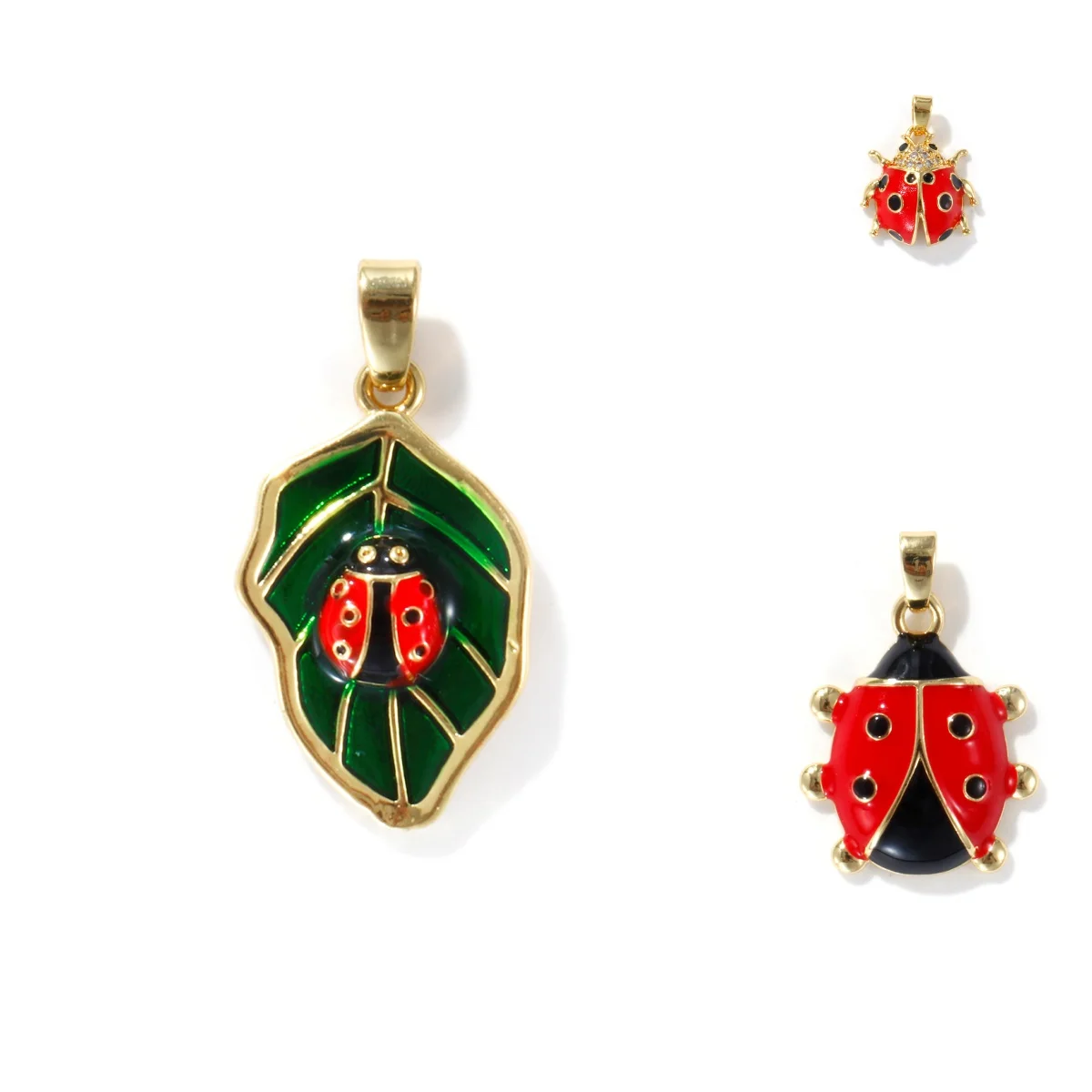 2PCs Creative Brass Insect Series Pendant For Jewelry Making Charm Red Ladybug Animal Enamel 18K Real Gold Plated Pendant DIY