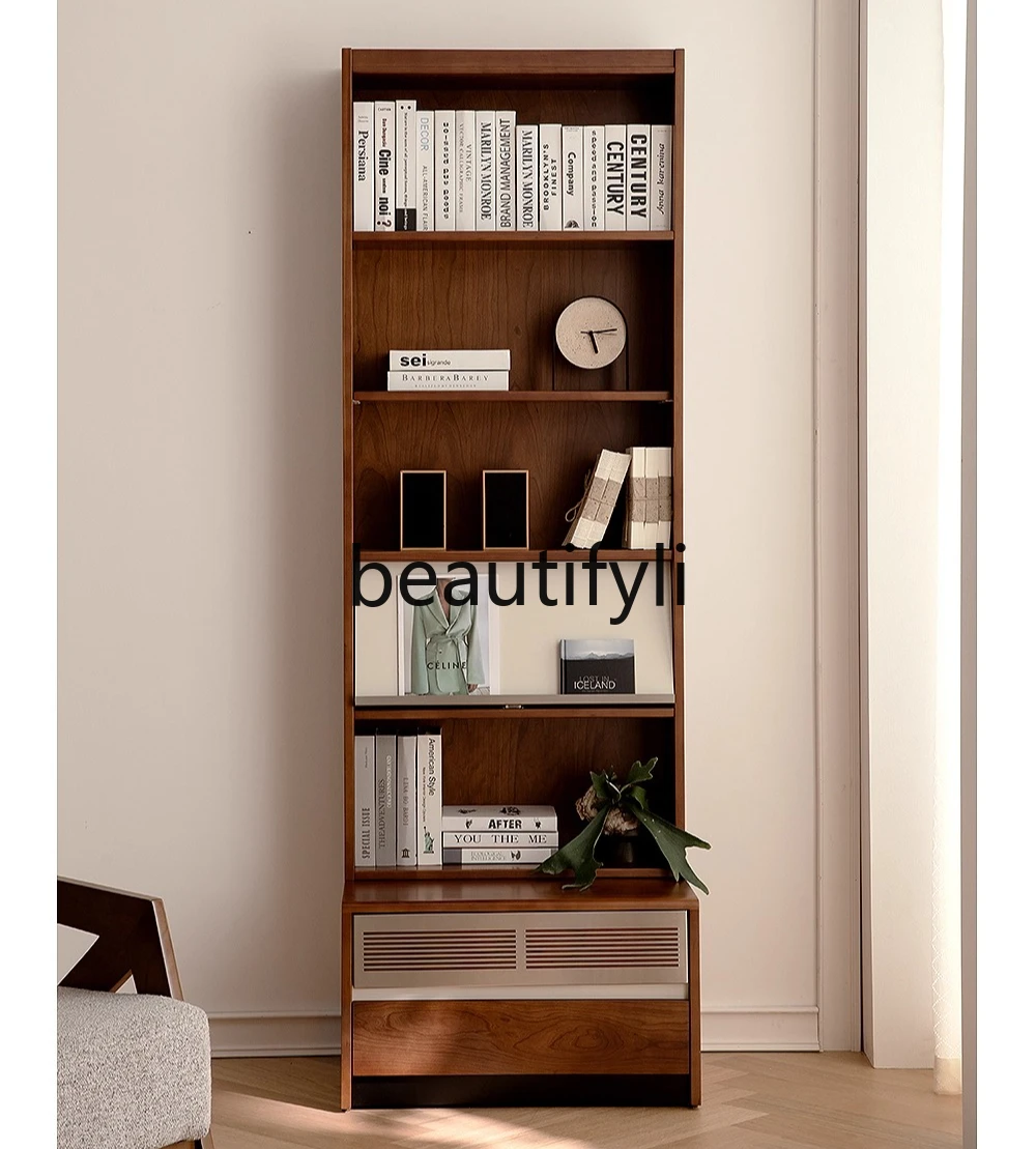 

Retro whole wall shelf medieval solid wood bookcase card holder integrated display cabinet storage floor bookshelf