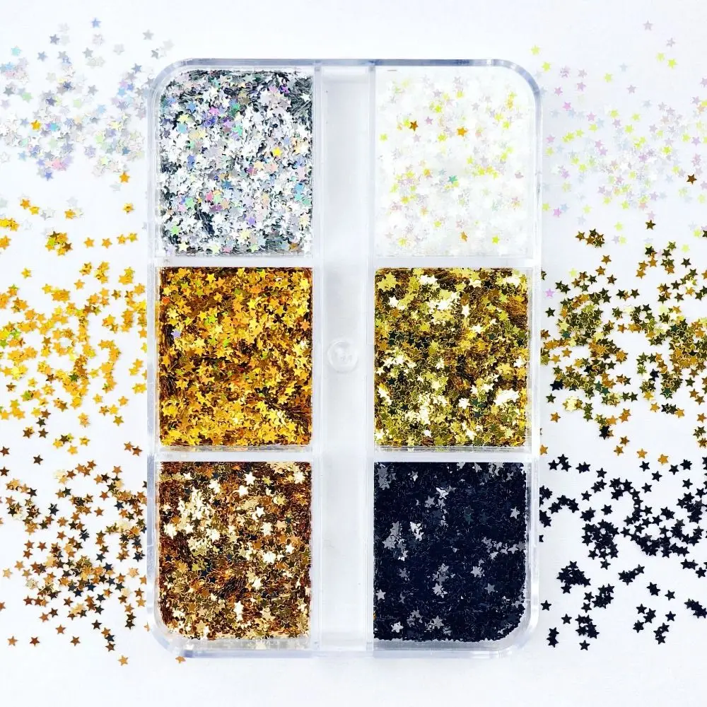 6-Grid Polka Dot Hearts Glitter Nail Accessories Five-pointed Star DIY Nail Charms Colorful Minimalist Nail Art Decorations