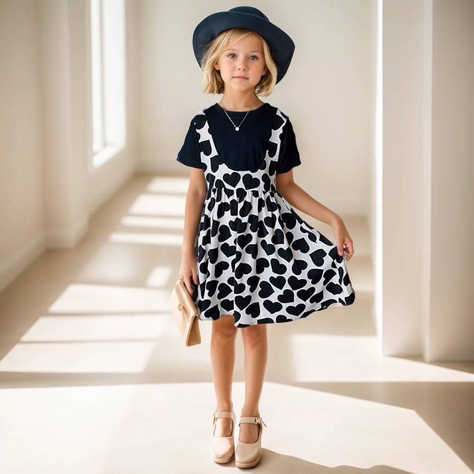 Dress Girl Heart Pattern Girls Dresses Summer Children Party Dress Casual Style Childrens Clothing 6 8 10 12 14