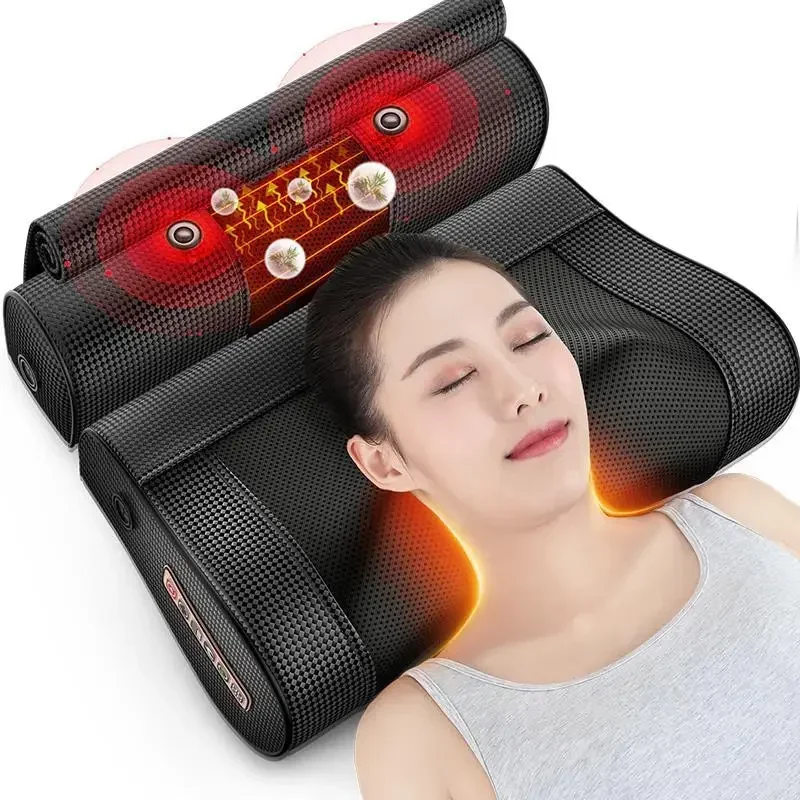 Neck Waist Shoulders Back Kneading Neck Hot Compress Pillow Multifunctional Whole Body Mugwort Hot Compress+traction+magnet