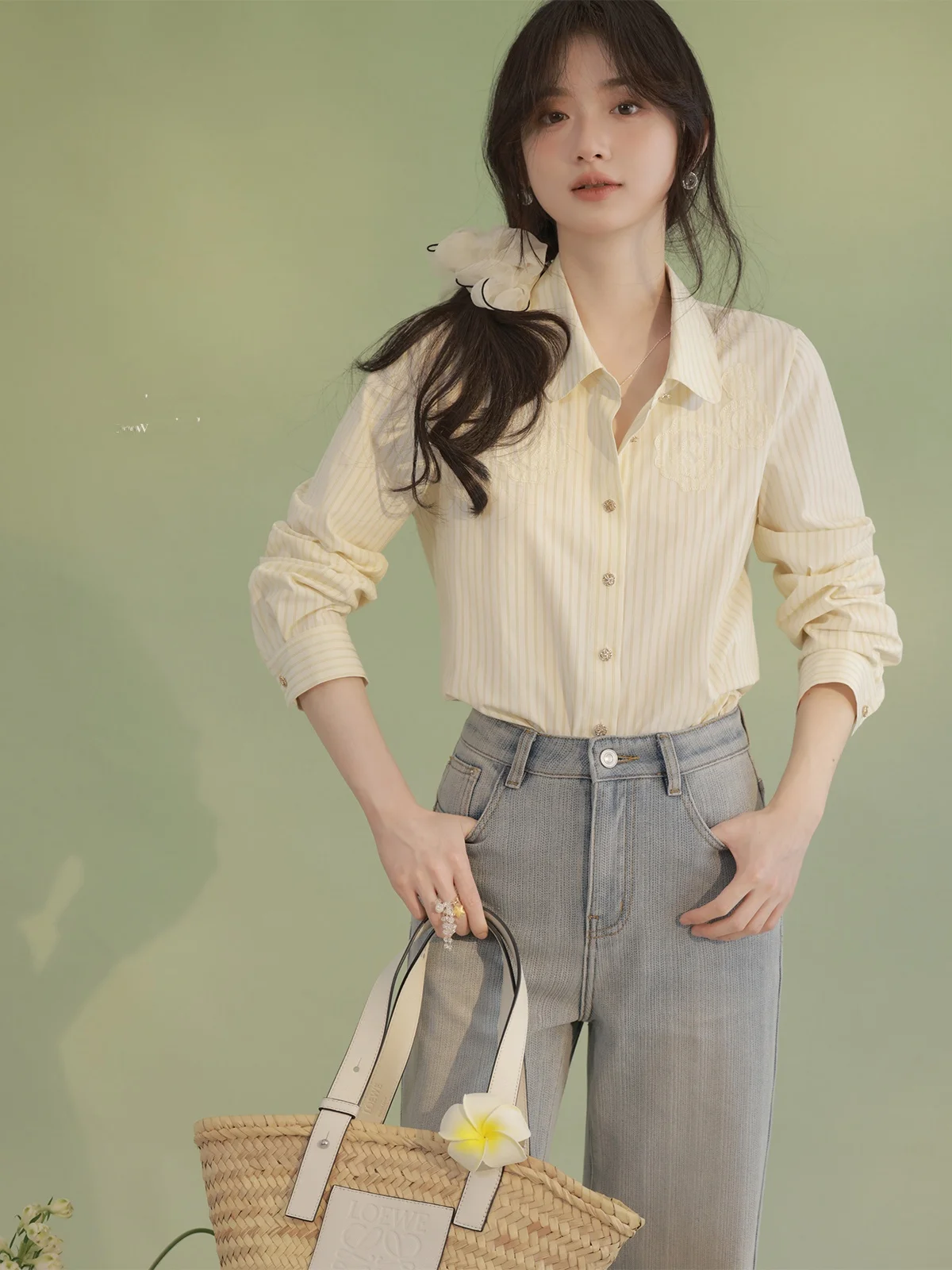 

Женская хлопковая дышащая футболка Miss Squirrel Rose Letter в корейском стиле с длинными рукавами и полосками, весенне-летняя модная модель