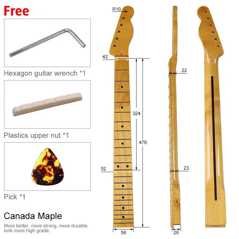 1Pcs Yellow Maple Wood Electric Guitar Neck Professional Replacement Diy General Accessory for Guitar Musical Instrument