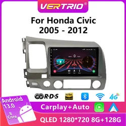 For Honda Civic 2005-2012 Android 12.0 4G AI Voice Carplay Car Radio Multimedia Video Player  Auto 4G GPS 2 Din Autor 9inch DVD