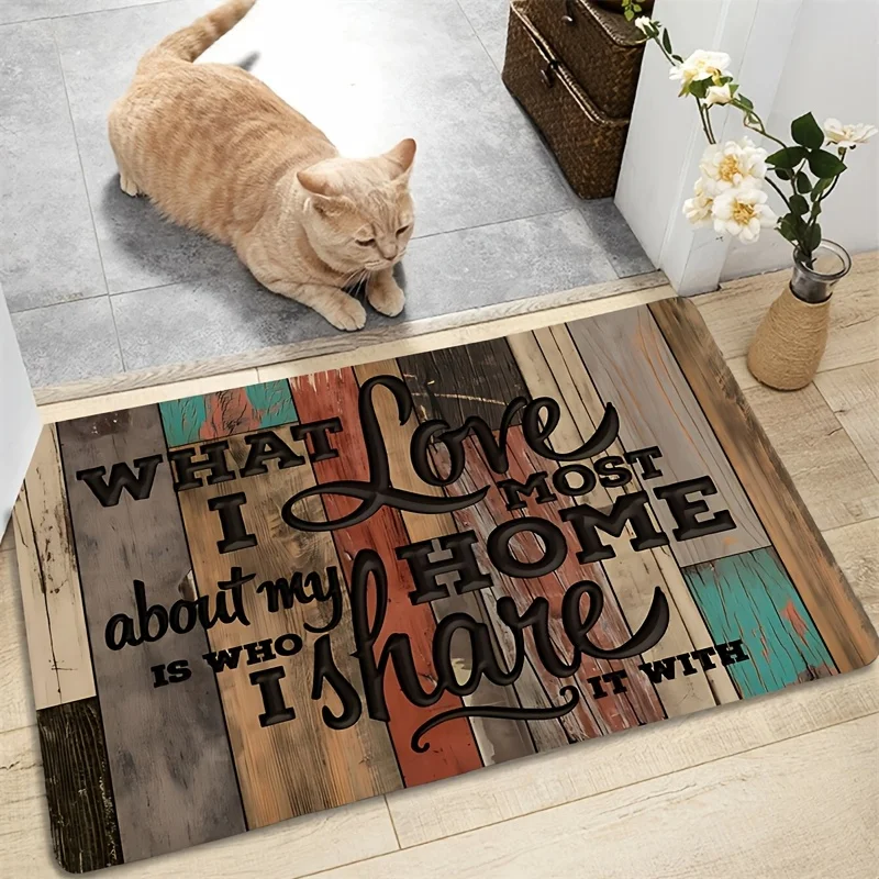 Vintage Wood Grain Welcome Door Mat - Non-Slip Water-Absorbent & Durable for Home Kitchen Bedroom-Perfect for Indoor/Outdoor Use