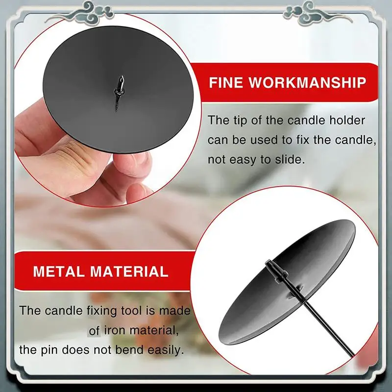Tempat Lilin AC76-Wreath, Tempat Lilin Advent 8 Cm, Tempat Lilin Logam, Piring Lilin Natal Dengan Penyangga 40Pcs Hitam