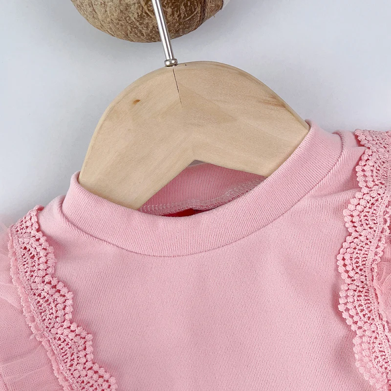 Girls' Spring and Autumn Mesh Dress New Autumn Baby Girl Dress Stylish Princess Dress with Lace Collar for Toddlers and Young Gi