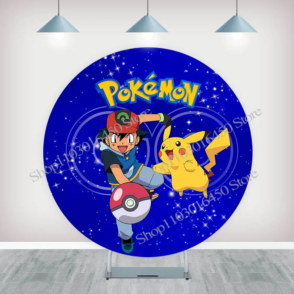 

Круглый эластичный фон с изображением Покемона Пикачу, красочный цилиндр, декоративный реквизит для детей, день рождения, детский душ, вечерние фон