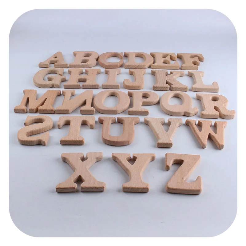 Baby Supplies 26 Natural Beech English Letter Wood Toys Dental Glue Kid Training Grinding Stick DIY Children Name Pacifier Chain